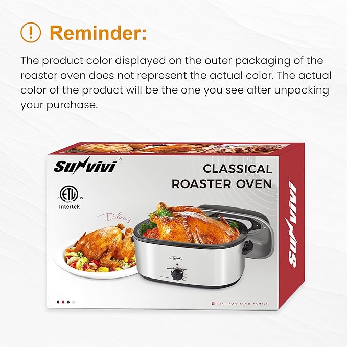 RoyalCraft 26-Quart Electric Roaster Oven with Visible Self-Basting Lid, Turkey Roaster Oven with Removable Pan and Rack, Perfect for Large Meals and Holiday Feasts, White