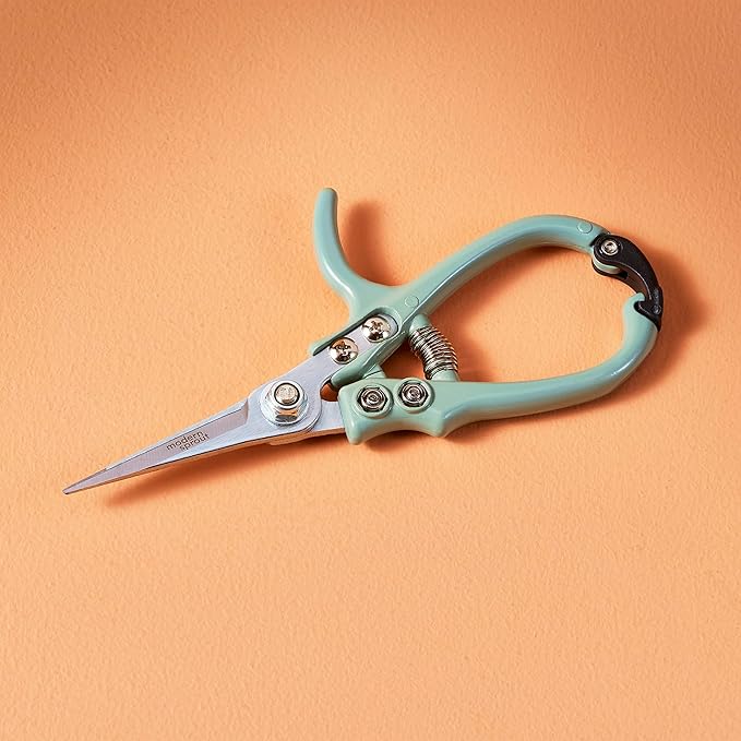 Modern Sprout Pruning Shears - Herb Snipping Scissors- Lightweight Gardening Tools W/Easy Lock - Flower Cutter Garden Shears - Carbon Steel Blade + Reusable Holster (Green, 1-Pack)