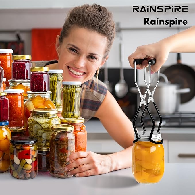 Rainspire Canning Jar Lifter, Canning Tongs Jar Lifter, Canning Tools, Canning Supplies for Home Kitchen, Stainless Steel, Black