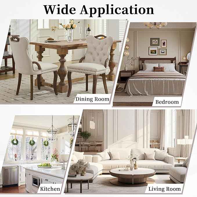 Beige Velvet Dining Chairs Set of 4,Modern Upholstered Dining Room Chairs with Tufted Back and Wood Accents, Curved Solid Wood Legs & Nailhead Trim, Sillas De Comedor Modernas 4