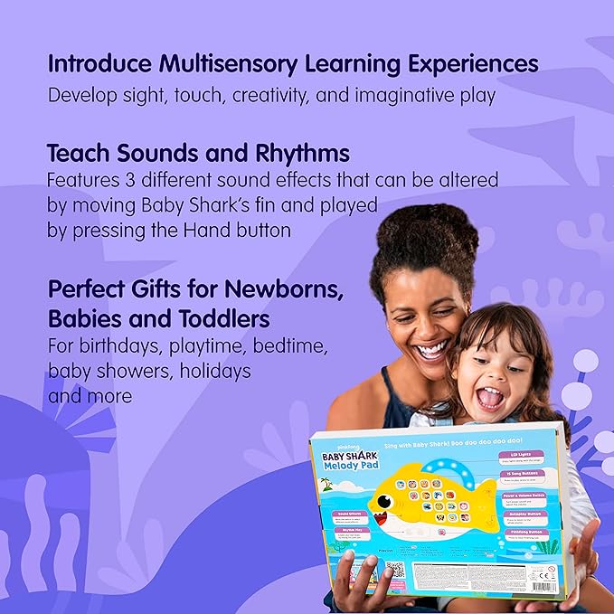 Baby Shark Melody Pad Sound Pad | Baby Shark Toys, Baby Shark Books | Learning & Education Toys | Interactive Baby Toys for Toddlers 1-3 | Gifts for Boys & Girls