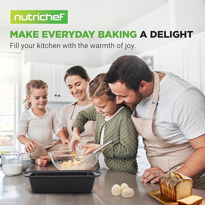 NutriChef Loaf Pans Set of 6 | Non-Stick Premium Bread Pans Quick & Even Heat Distribution | Oven Safe To 450 F | No PFOA, PFOS & PTFE | Food Grade Carbon Steel | 11.61 x 5.98 x 2.56 Inches (Black)