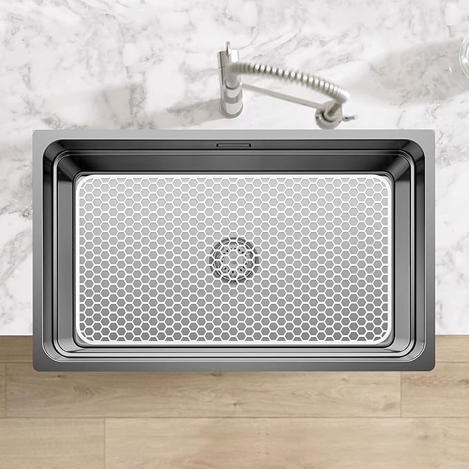Bestjing Silicone Sink Protectors for Kitchen Sink - 26"x 14" Kitchen Protector Accessory, Non-Slip Heat Resistan Mat for Bottom of Farmhouse Stainless Steel Porcelain, Dishwasher Safe (White)