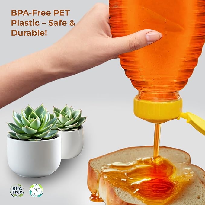 Skywin TidyFriend Honey Bottles 32 oz – 10 Pack Empty Honey Squeeze Bottle with Flip Lid & Seal, Clear Plastic Beehive Design, PET Containers