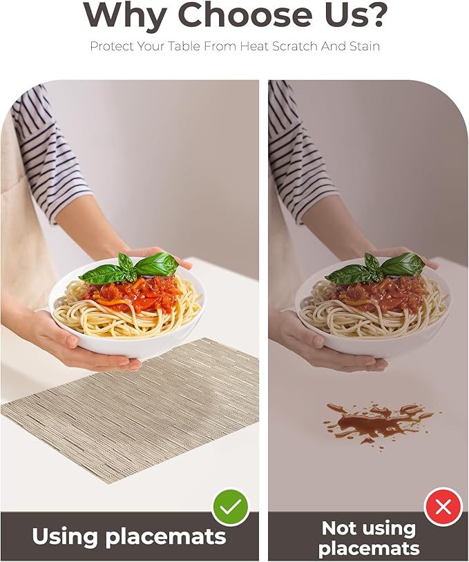 Leetaltree Light Brown Placemats Set of 4 - Heat Resistant Non-Slip Place mats for Dining Table, Washable Durable PVC Vinyl Woven Table Mats(Light Brown, 4)