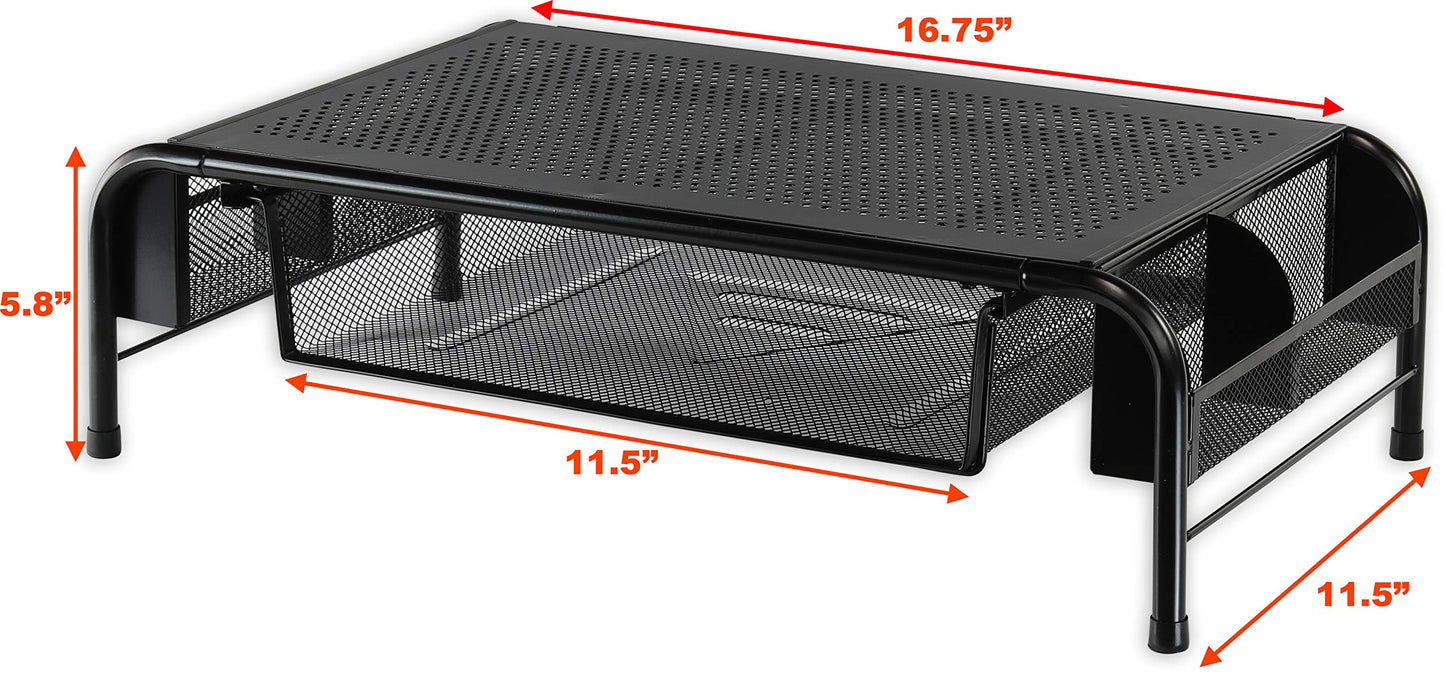 Simple Houseware Metal Desk Monitor Stand Riser with Organizer Drawer, Black