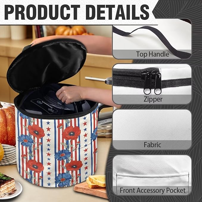 Stars And Stripes Pressure Cooker Insulation Bag for America250 Rose Print Insulated Carrier Electric Pressure Cooker Storage Bag Keep Your Cooker Dust Free