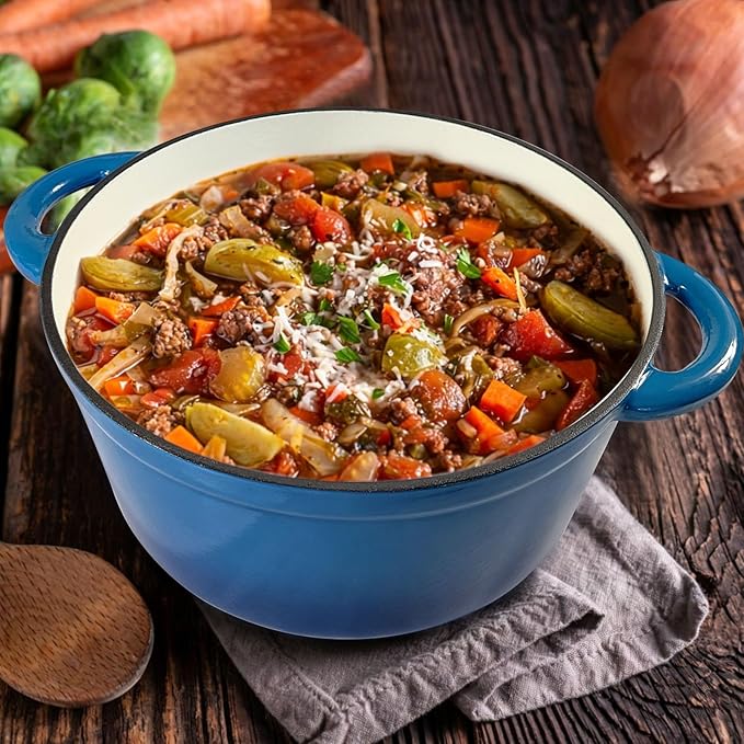 4.5QT Enameled Cast Iron Dutch Oven with Lid, Heavy-Duty and Dual Handles Cookware Round Pot, Oven Safe up to 500° F for Baking, Braising, Cooking and Roasting, Blue