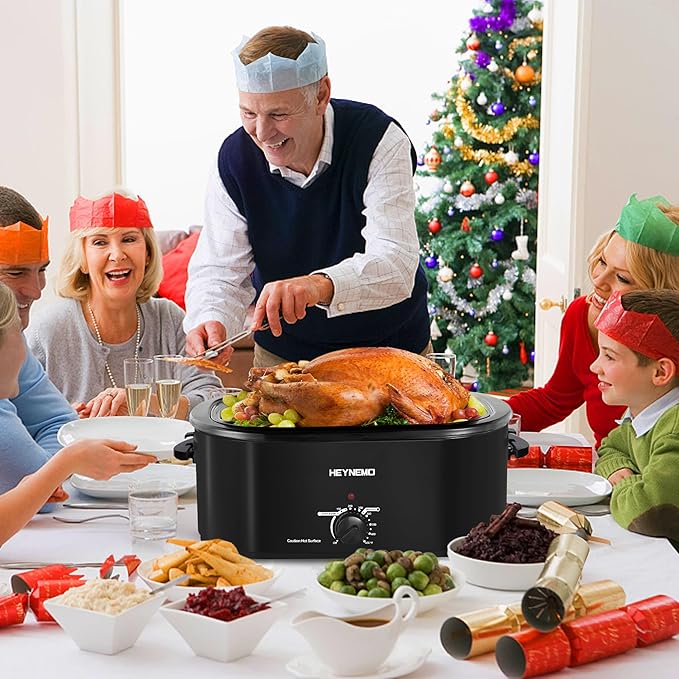 20Qt Roaster Oven Buffet with Self-Basting Lid, 1450W Stainless Steel Electric Turkey Roaster Oven with Cool-Touch Handles, Removable Pan and Rack, Black
