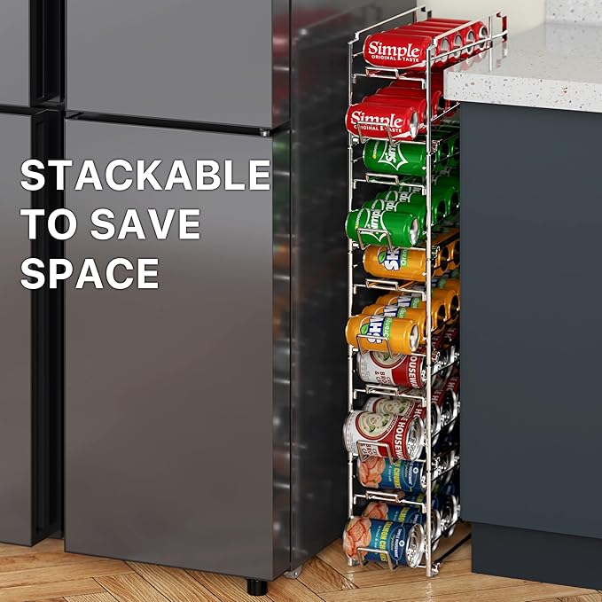 Simple Houseware Stackable Front Loading Beverage Can Dispenser Rack, Chrome - 2 Pack