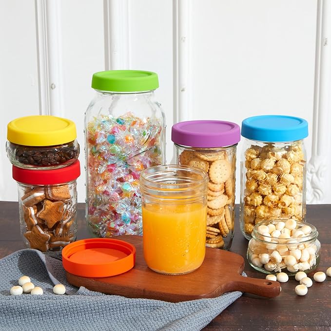 Teenyyou 12 Pcs Silicone Wide Mouth Lids Mason Jar Lids Thickened Leak Proof Lid for 86 mm All Wide Mouth Mason Jars, Reusable Large Canning Jar Caps(Classic)