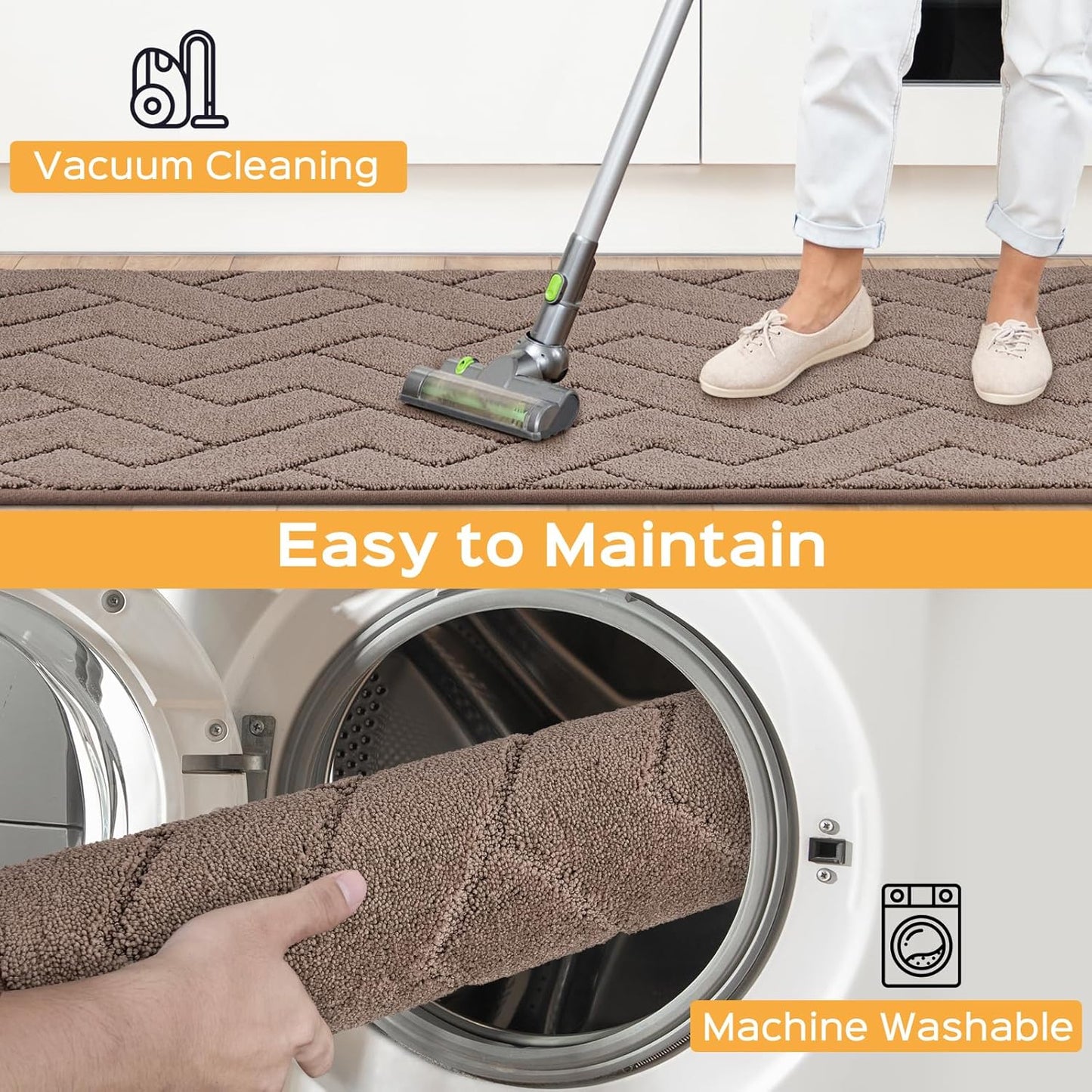 Machine Washable Kitchen Rugs 24" x 84", Non-Slip Kitchen Runner Rugs Mats for Floor, Absorbent Comfort Standing Mats for Kitchen, Sink, Laundry and Hallway, Rolled Packaging, Grayish Brown