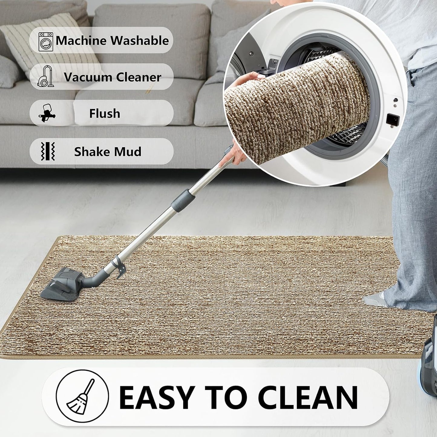 REFETONE Indoor Doormat, Front Door Mat 24"x36" Absorbent Rubber Backing Non Slip Back Door Mats, Washable Low-Profile Inside Floor Mat Door Rugs for Entryway, Resist Dirt Mud Mat for Dogs, Coffee