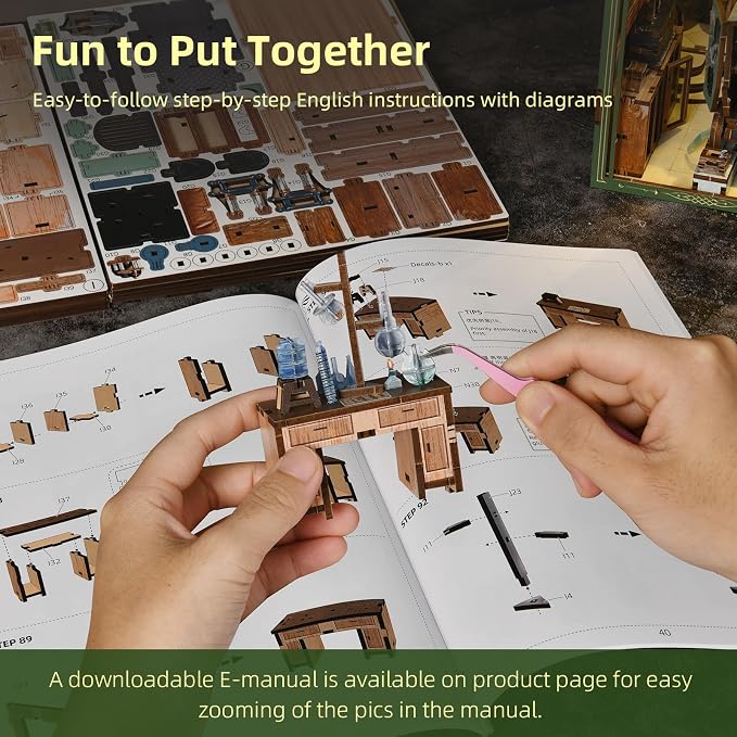 CCCDF Book Nook Kit - 3D Wooden Puzzles for Adults, DIY Scene Miniature Kit, Tiny House Booknook Craft Bookshelf Decor Mini Scale Model, Gifts for Puzzle Lovers (The Radium Lady)