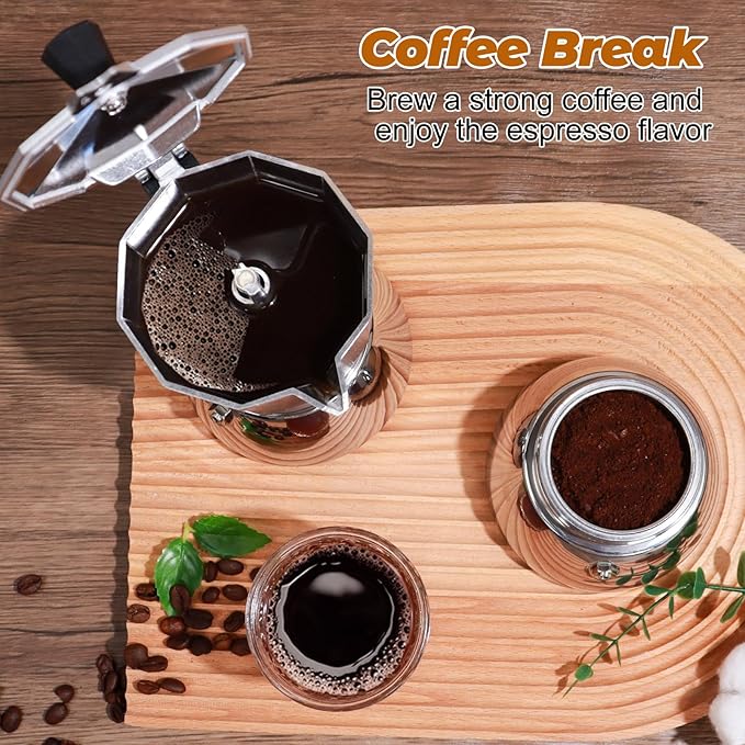 No Coating 6 Cup Aluminum and Stainless Steel Moka Pot Stovetop Espresso Maker Italian Coffee Machine 350ml 11.84oz Suitable for Gas Induction Stovetop Greca Coffee Maker Percolator Silver