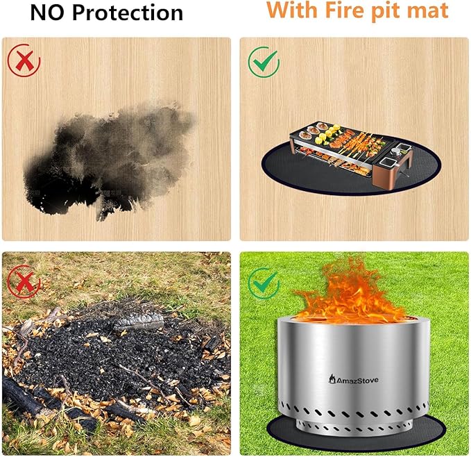 20 Inch Fireproof Mat for Outdoor Grill & Fire Pit - Amazstove Round Heat Resistant BBQ Mat, Under Grill Mat & Deck Protector for Patio, Lawn, Wood Decks(Glossy Black) (Black, 20 inch)