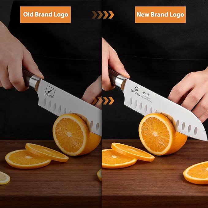 imarku Santoku Knife, 7 inch Kitchen Knife Ultra Sharp Cooking Knife Japanese Chef Knife -High Carbon Stainless Steel - Ergonomic Pakkawood Handle, Gifts for Women/Men, Orange