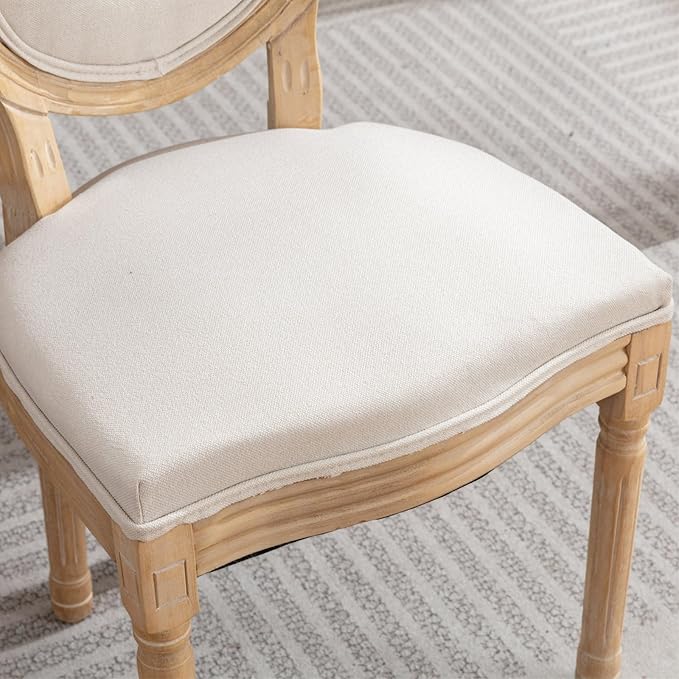 French Country Dining Chairs Set of 2,Farmhouse Upholstered Dining Room Chairs with Round Back and Solid Leg,Fabric Kitchen Side Chairs for Kitchen/Bedroom/Dining Room,Beige