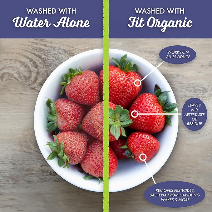 FIT Organic Fruit and Vegetable Wash Spray – USDA Certified Organic & Kosher – Tasteless, Odorless, Removes Surface Contaminants – Family & Pet Safe, Chemical-Free, 12 Fl Oz (4-Pack)