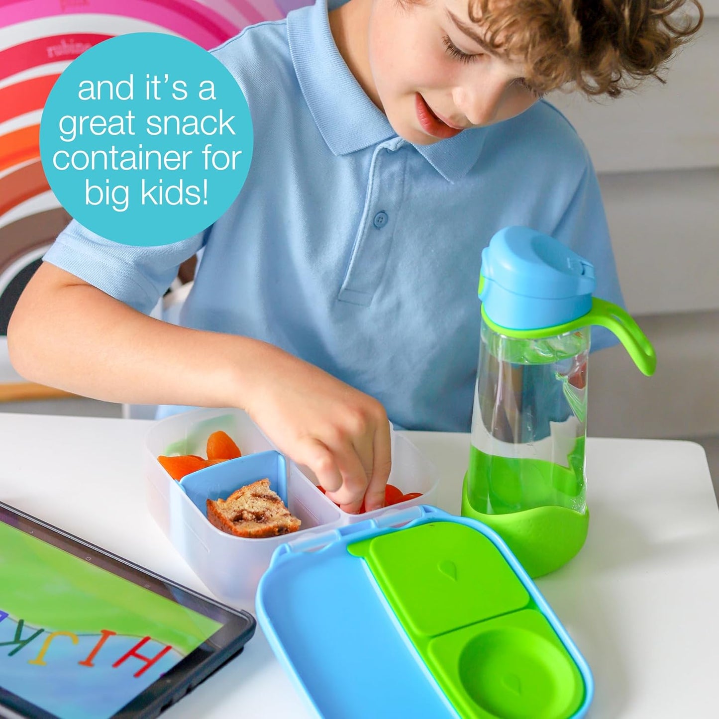 b.box Mini Lunch Box, Bento Box for Kids, Snack Container with 2 Leak Proof Compartments, Reusable Snack Containers with Lids, Kids Lunch Boxes Ages 3+, BPA Free, 4 1/4 Cup Capacity (Chill Out)