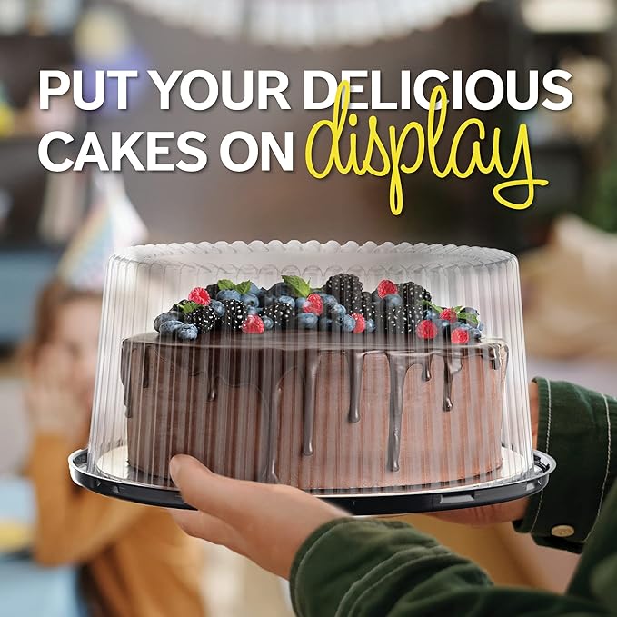 10-11" Plastic Disposable Cake Containers Carriers with Dome Lids and Cake Boards | 5 Round Cake Carriers for Transport | Clear Bundt Cake Boxes Cover | 2-3 Layer Cake Holder Display Containers