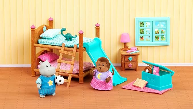 Li'l Woodzeez – Bunk Bed Bedroom Set – Adorable Animal Figurines – Dollhouse Furniture – Imaginative Play for Kids Ages 3 Years and Up – Colorful & Durable – Encourages Creative Storytelling