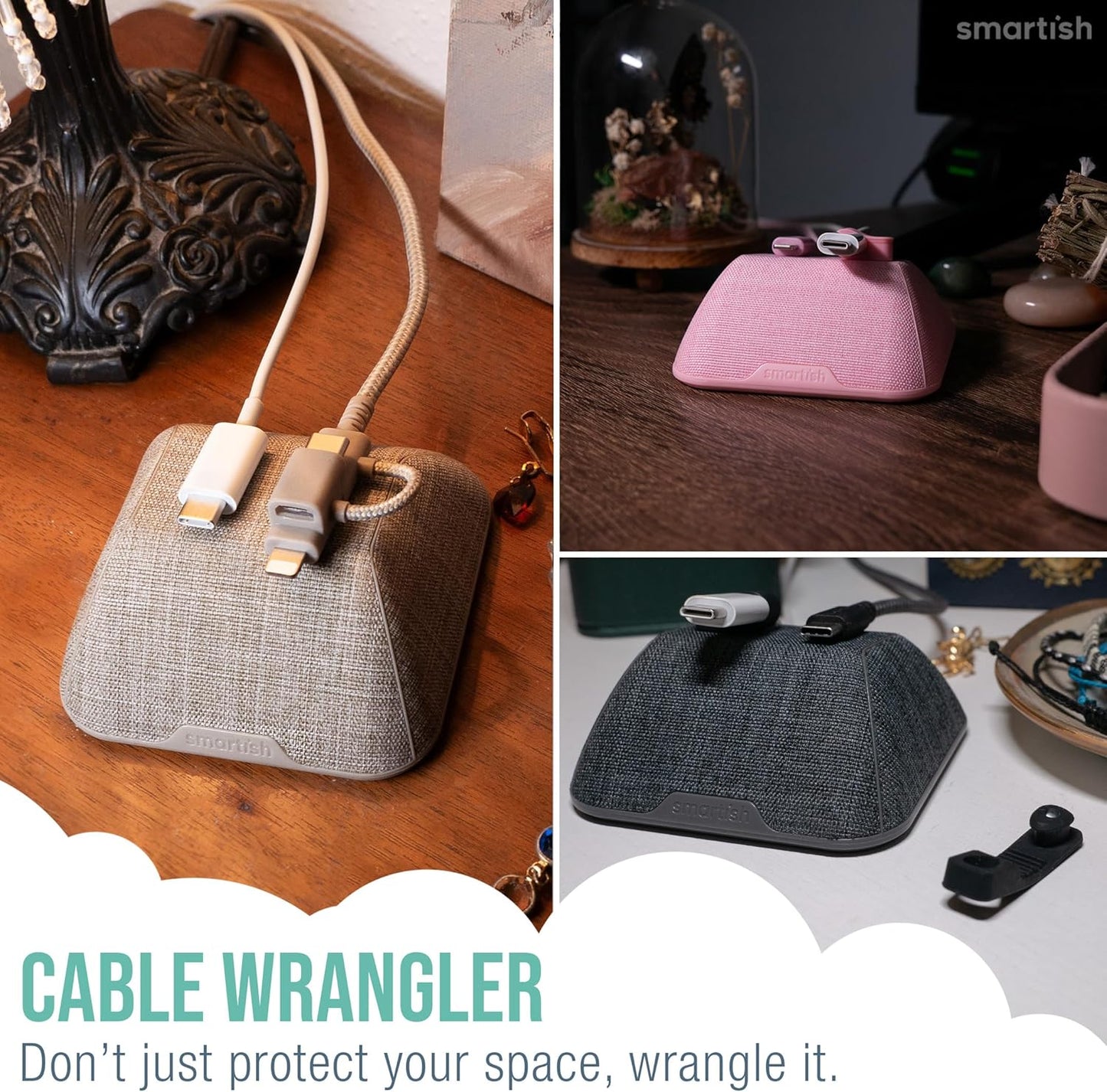Smartish® Magnetic Cord Holder - Cable Wrangler Organizer with Magnet Clips for Charger Management on Desktop, Nightstand, or Side Table for All Cables, USB-C, Lightning Cables - I'm Blushing