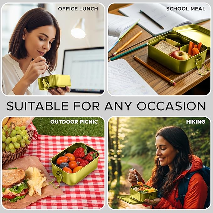 3-Pack 850ml (28.7 oz) Stainless Steel Gold Color Bento Lunch Box Containers with Lids - Waterproof Metal Food Storage - Snack Prep Trays and Tiffin Carriers