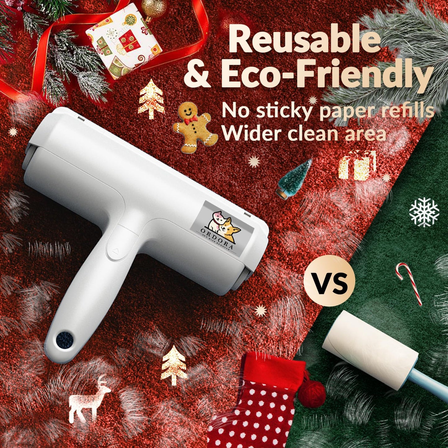 Ordora Pet Hair Removal Tool:Reusable Lint Roller for Pet Hair - Portable Pet Hair Remover - Dog and Cat Hair Remover for Couch, Furniture, Carpet, Clothes and Car Seat