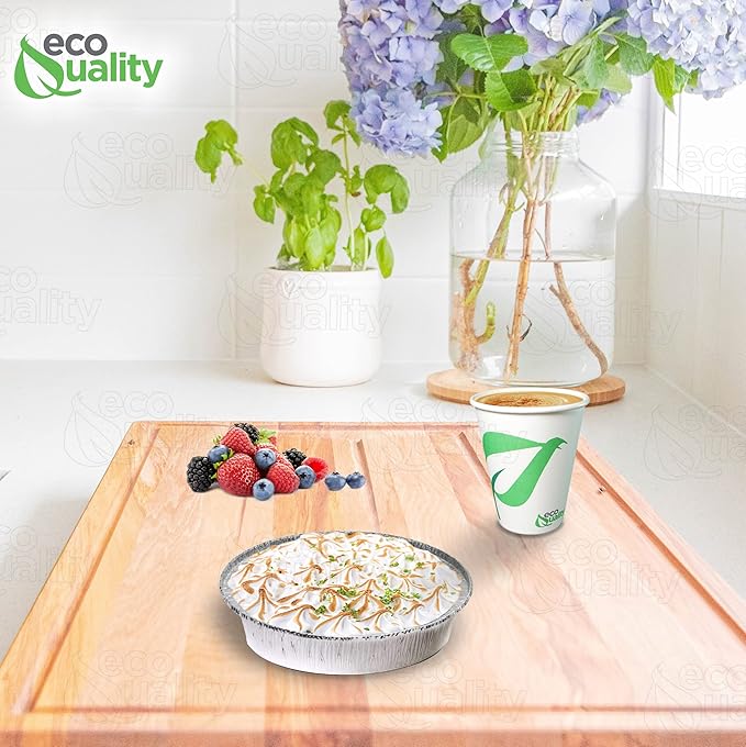 EcoQuality 6" Round Aluminum Foil Pans - Disposable Containers with Foldable Walls for Pie Baking, Cooking, Serving, Reheating, and Storing - Freezer and Oven Safe Tart Pan 200 Pack