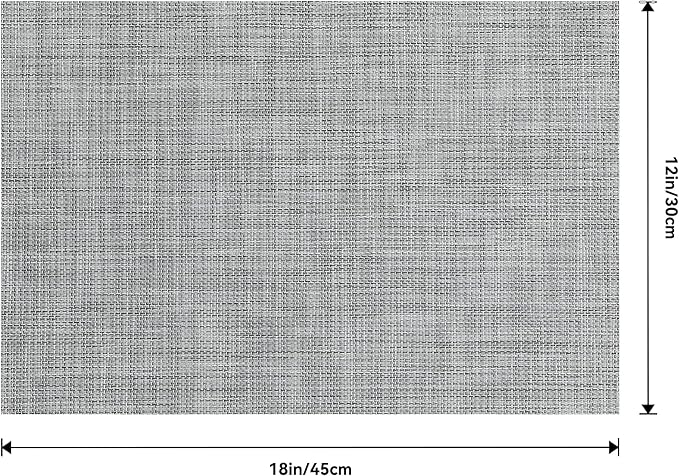 Leetaltree Linen Grey Placemats Set of 8 - Heat Resistant Non-Slip Place mats for Dining Table, Washable Durable PVC Vinyl Woven Table Mats(Linen Grey, 8)
