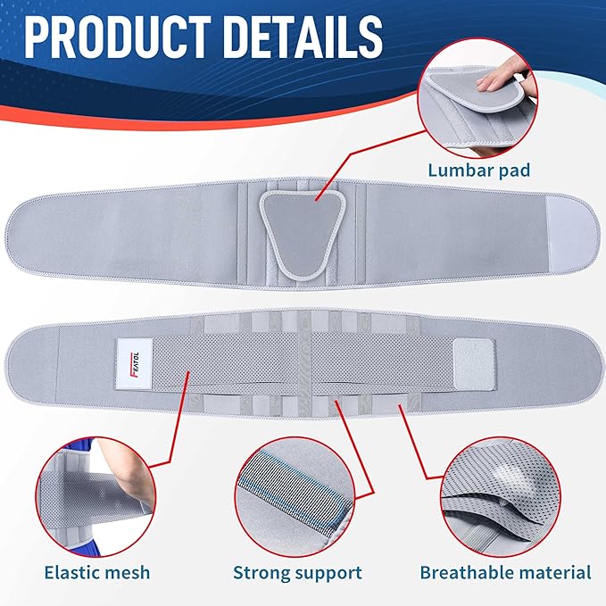 FEATOL Back Brace for Lower Back Pain Women, Breathable Back Support Belt for Women & Men with Lumbar Pad, Lumbar Support Belt for Heavy Lifting & Work, Scoliosis, Grey, S/M (Circumference:24.4-30")