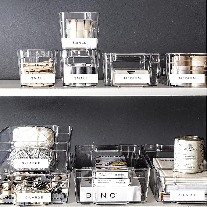 BINO | Stackable Storage Bins, Small - 2 Pack | THE STACKER COLLECTION | Clear Plastic | Built-In Handles | BPA-Free | Containers for Organizing Kitchen Pantry | Multi-Use Organizer