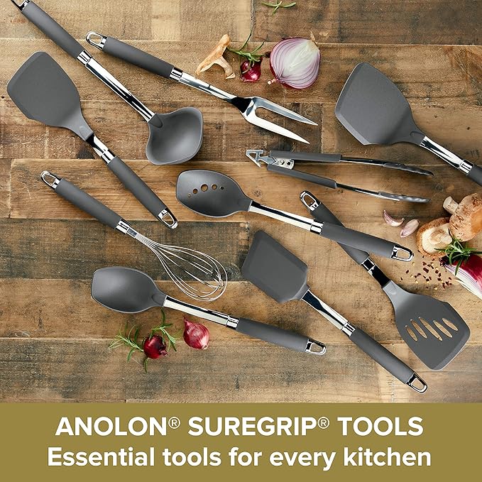 Anolon SureGrip Nonstick Nylon Solid Spoon, Gray 13.25-Inch, Tools and Gadgets - 46283
