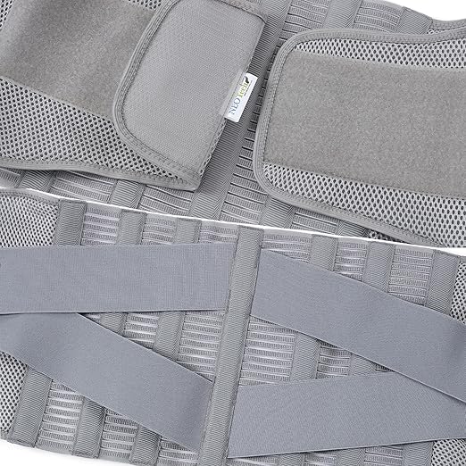 NeoTech Care Adjustable Compression Back Brace Lumbar Support Belt, Grey, Size XL