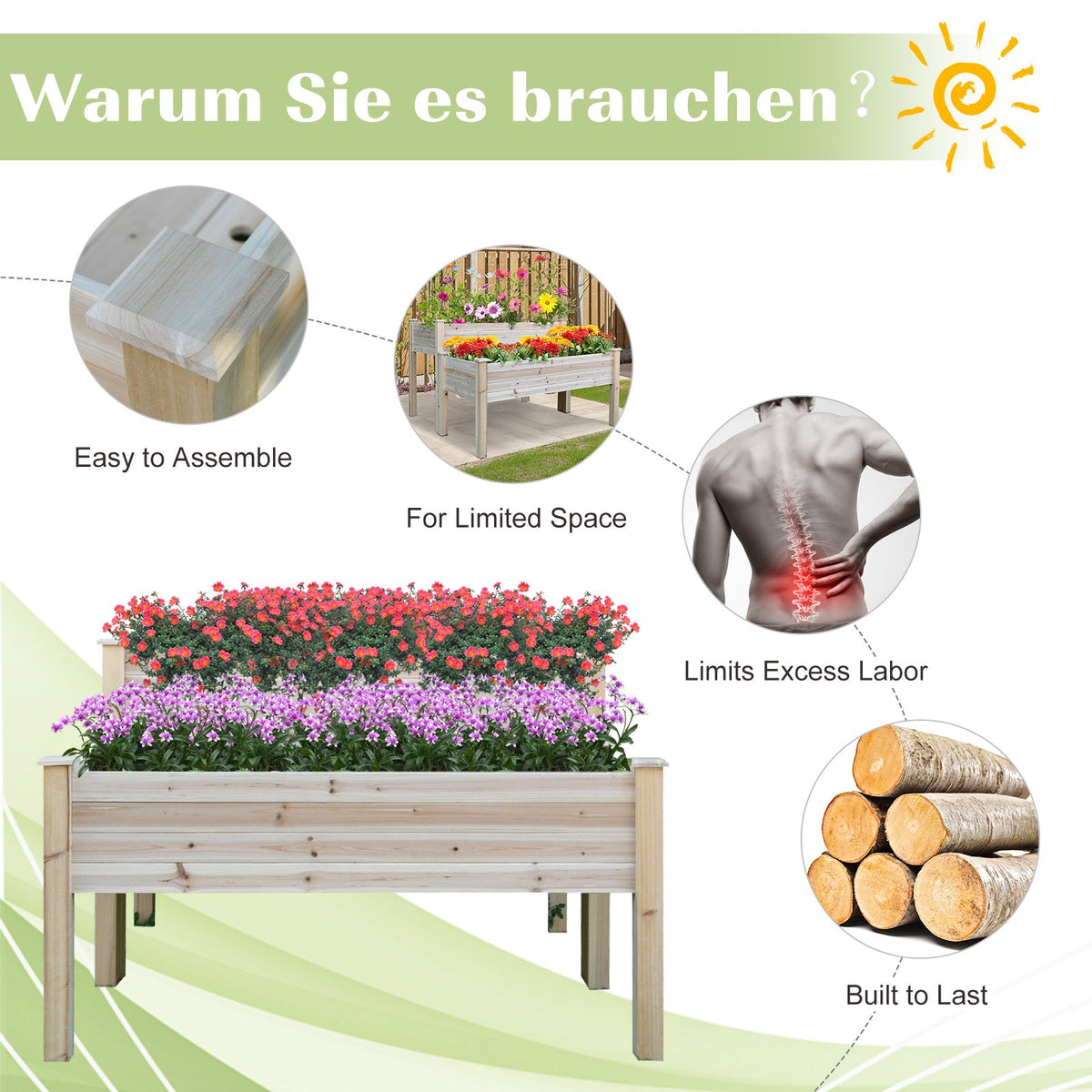 Two-Tier Wooden Elevated Garden Bed with Legs, Large Capacity 45x45 Outdoor Planter for Vegetables, Flowers, and Herbs, Ideal for Gardeners, Natural