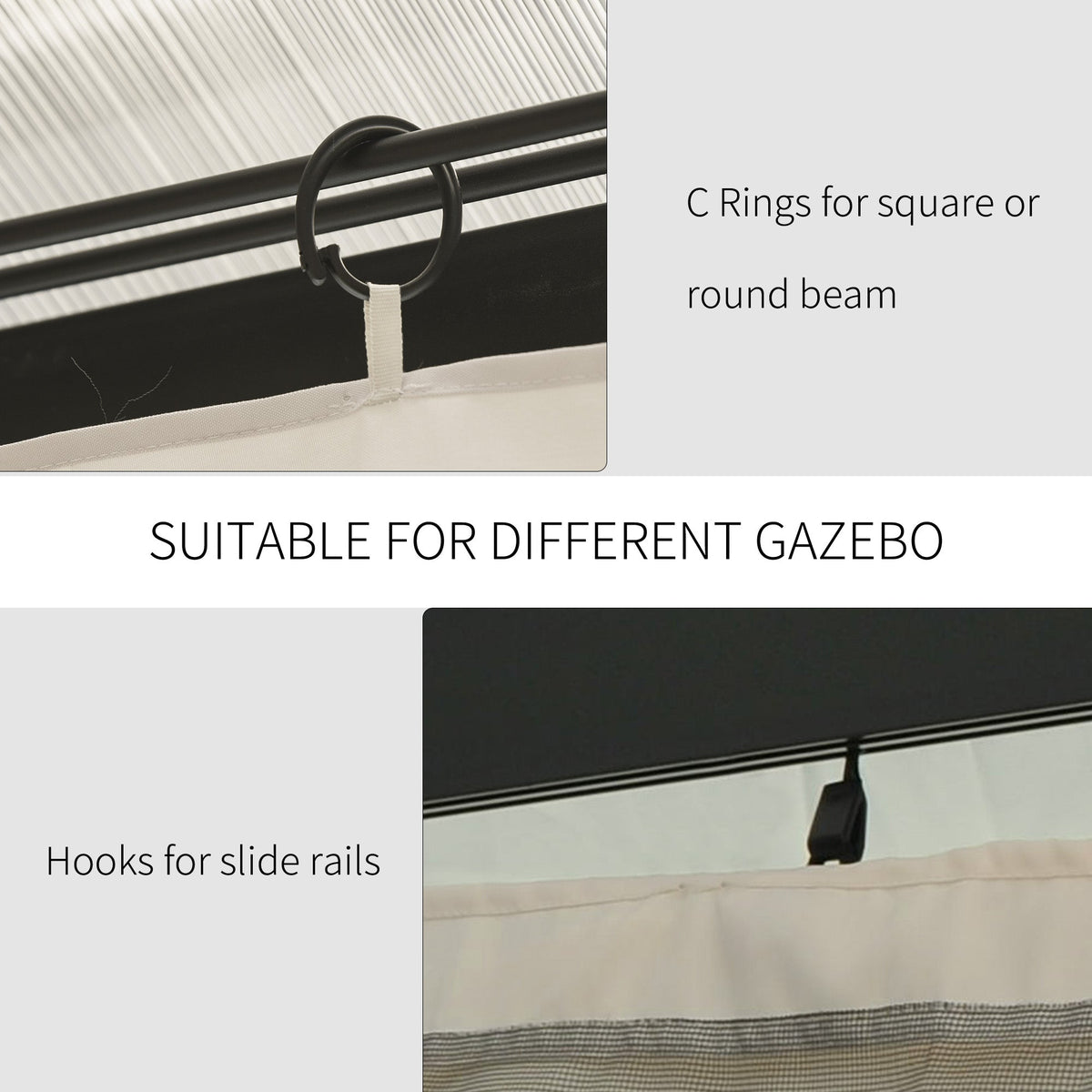 9.84' x 13.1' Gazebo Sidewall Set with Hooks/C-Rings, Beige