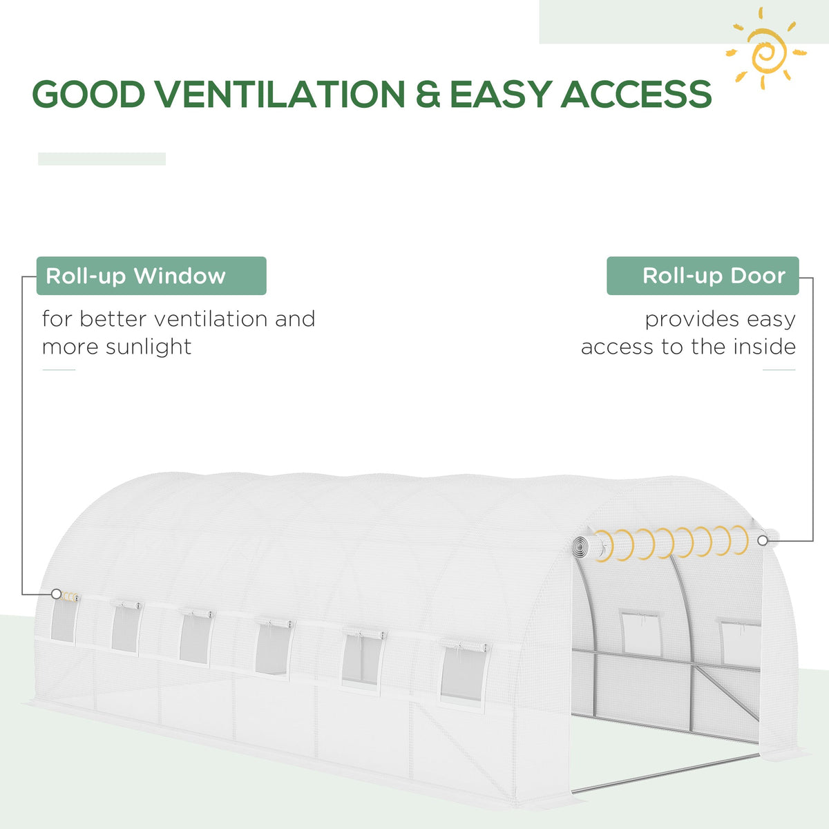 19.7' x 9.8' x 6.6' Plastic Greenhouse Cover Replacement, Heavy Duty Waterproof Tarp for Hoop House, Sheeting with 12 Windows, Door & Reinforcement Grid, White