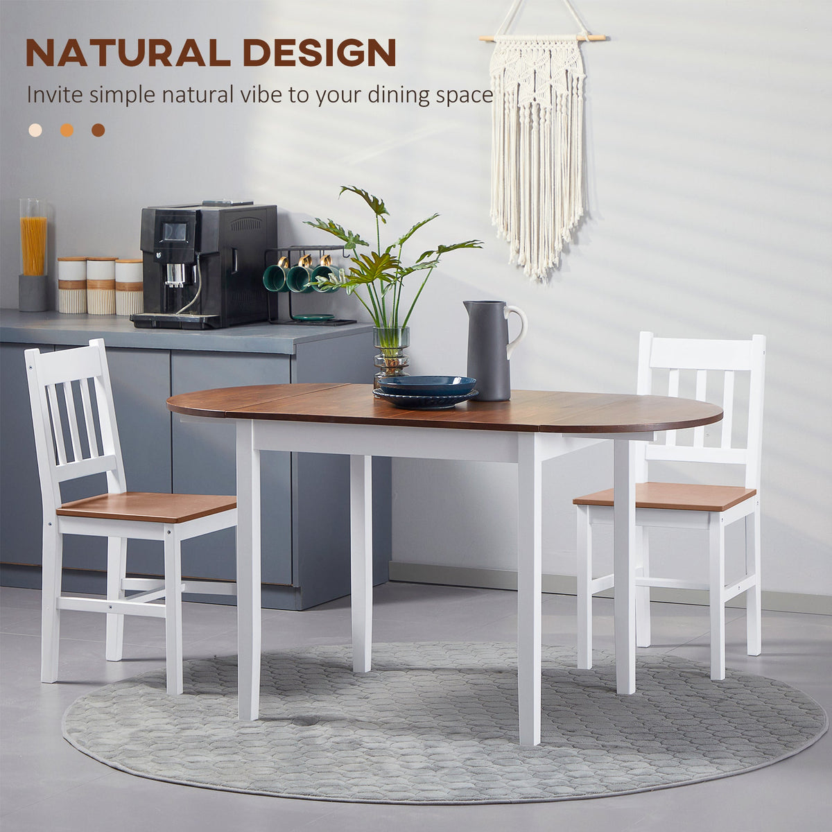 55" Wood Kitchen Table, Drop Leaf Tables for Small Spaces, Brown