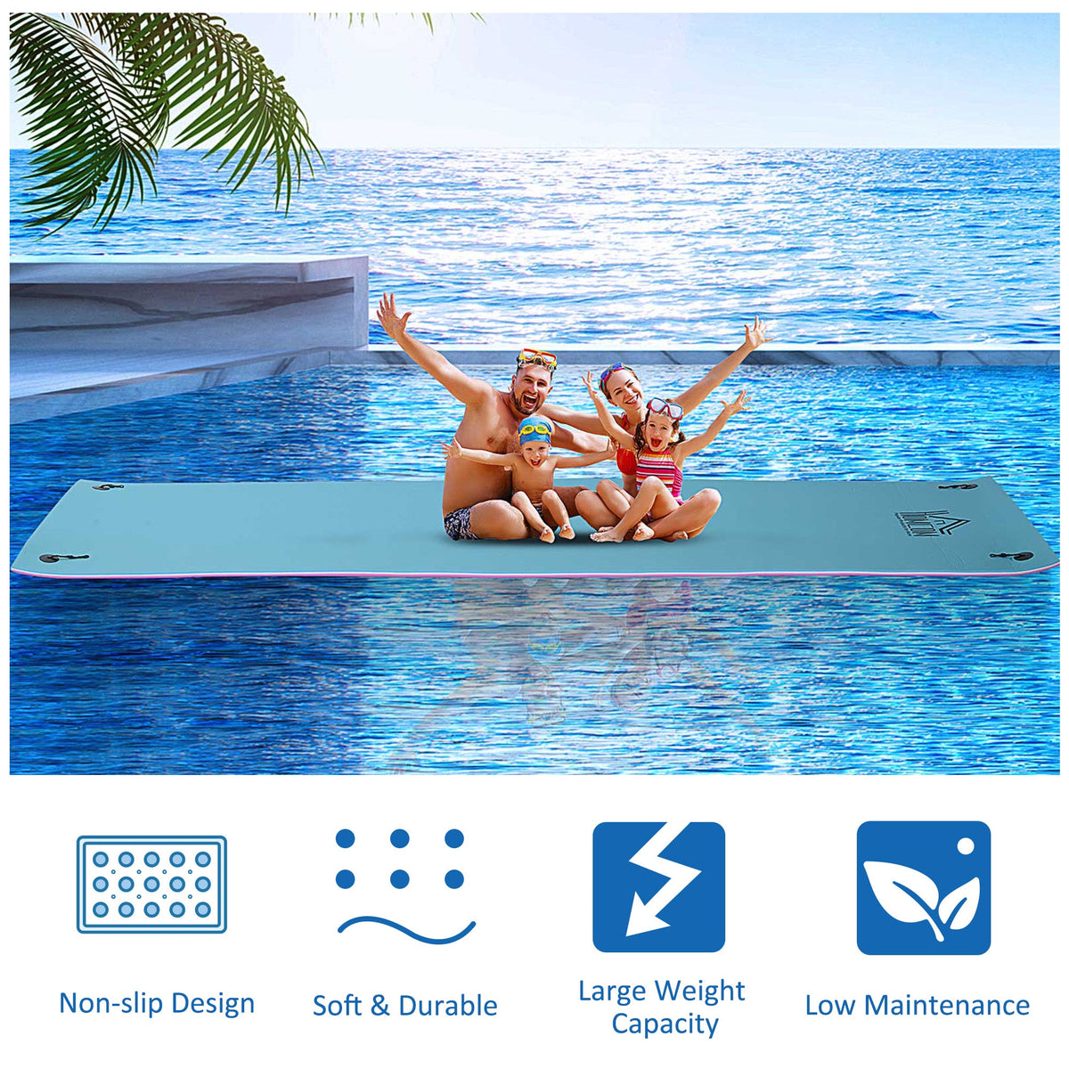 17' x 5' Floating Water Mat, 3-Layer Swimming Pool Float Ultimate Super-Sized Portable Foam Raft, Thick and Durable Water Activities Mat for Lake, Oceans