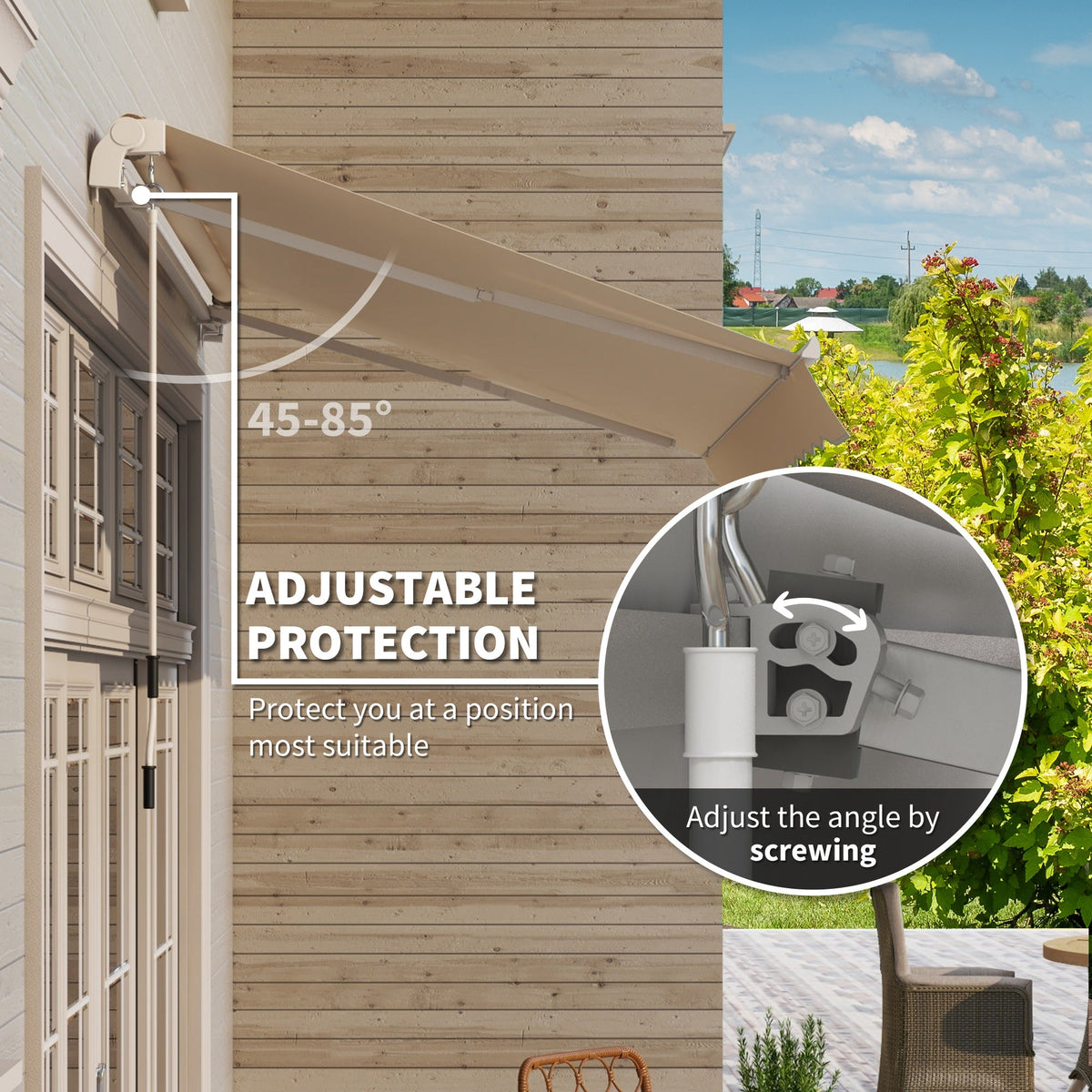 10' x 8' Retractable Awning, Patio Awnings, Sunshade Shelter w/ Manual Crank Handle, Beige