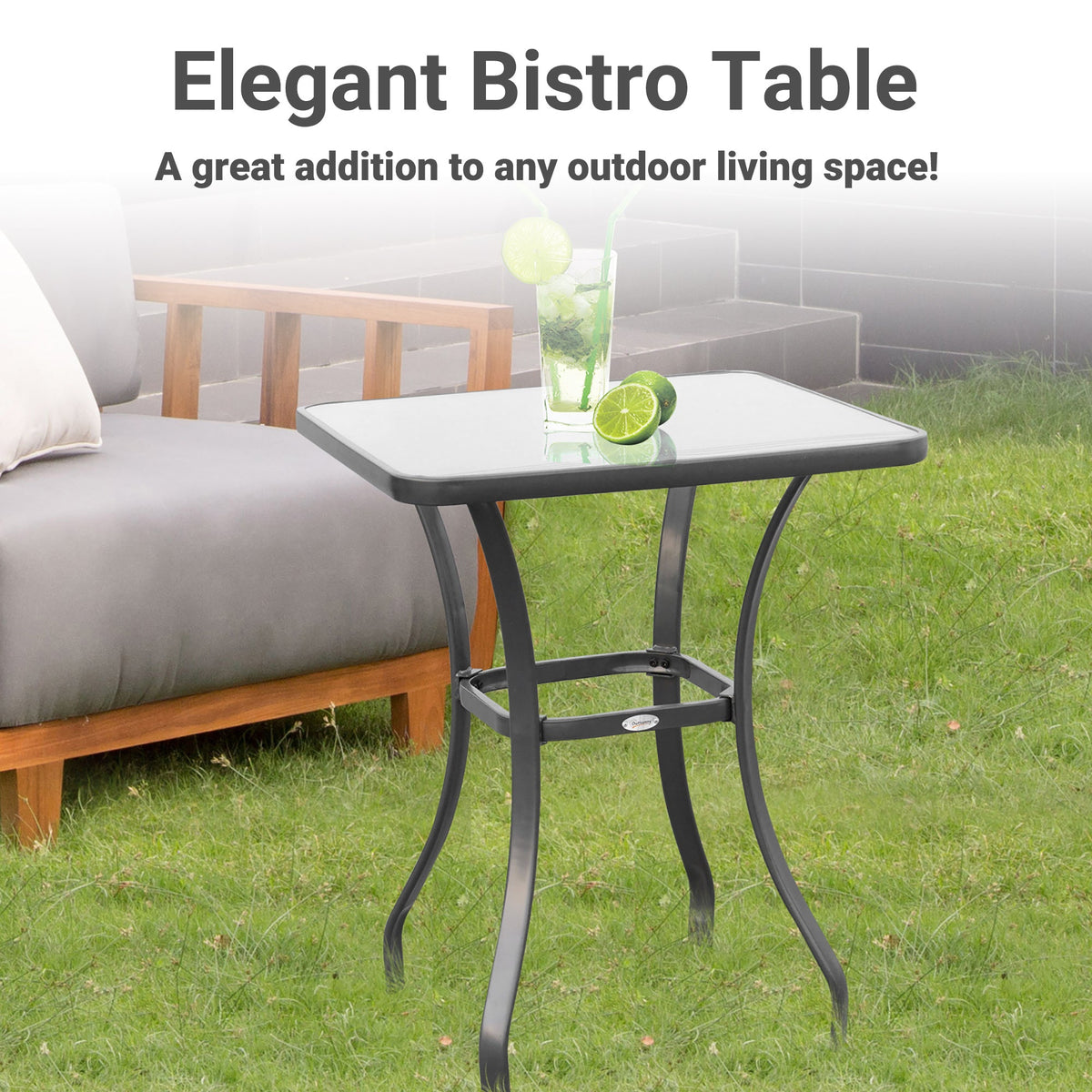 27" Square Bistro Table Garden Dining Table Outdoor Tempered Glass Table
