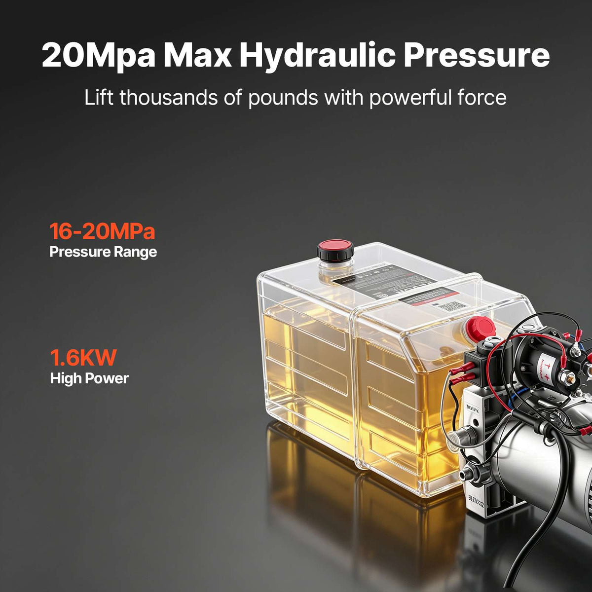 6 Quart Hydraulic Pump, Double Acting Hydraulic Trailer Pump, 3200PSI Max Relief Pressure, 0.91GPM Flow Rate, DC12V 1.6KW Power Unit for Dump Trailer Car Lifting (Horizontal Installation)