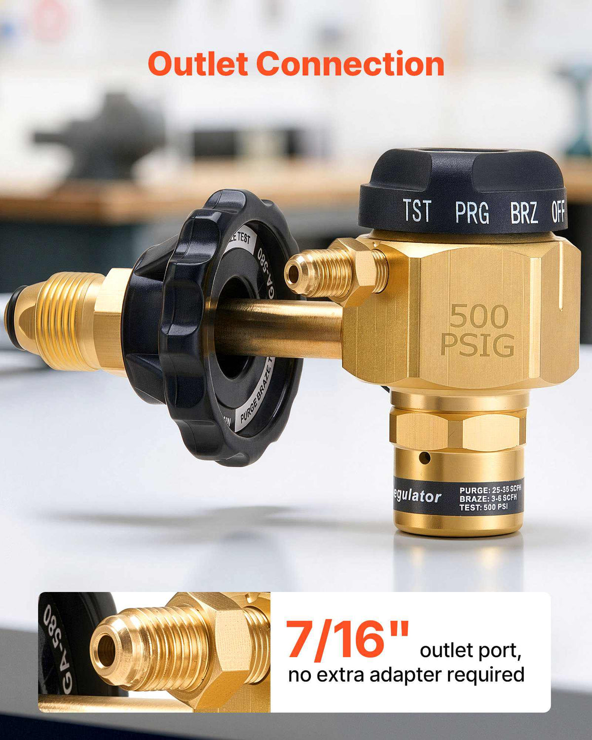 Nitrogen Purging Regulator, Nitrogen Purge Control Valve with 500PSI Test Pressure, 4-Position Flow Control (TST/PRG/BRZ/OFF) for Brazing, Pipeline Purging, Leak Checking & Pressure Testing