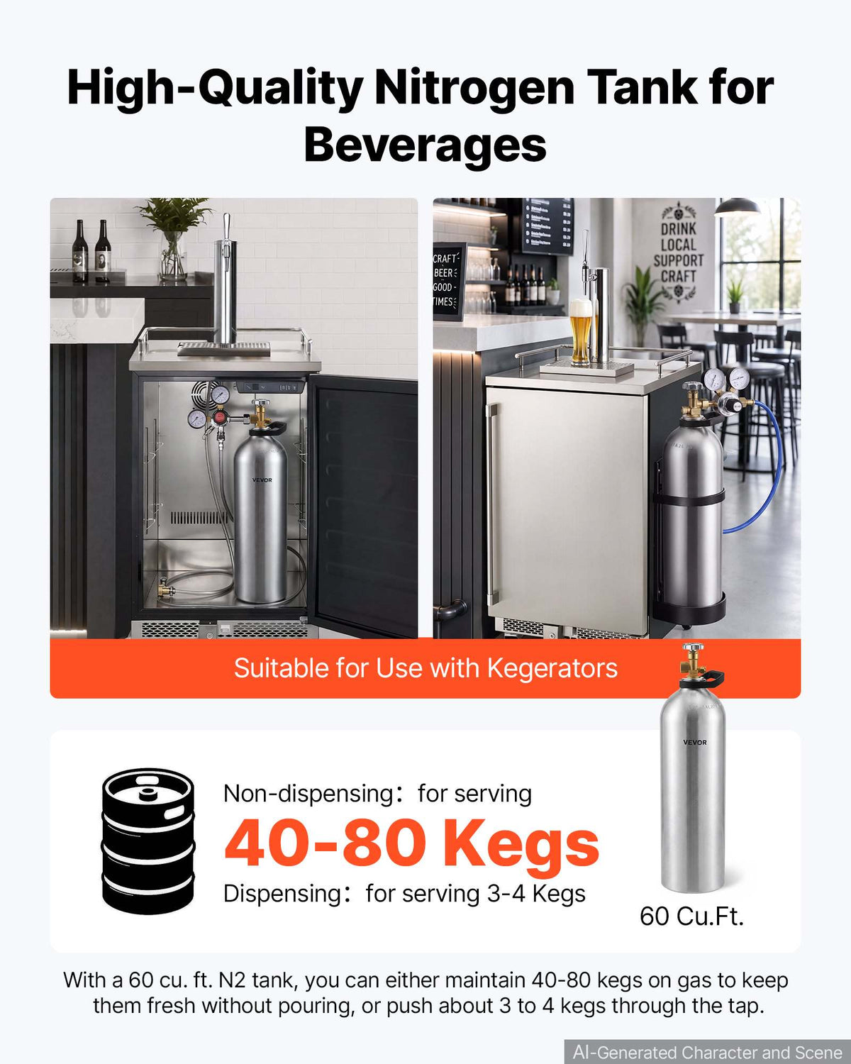 60 Cu. Ft DOT Nitrogen Cylinder Aluminum Alloy Air Tank (Ships Empty), High-Strength Aluminum Alloy 6061-T6 Cylinder with CGA-580 Valve & Handle, for Manufacturing, Welding, Beverage Production