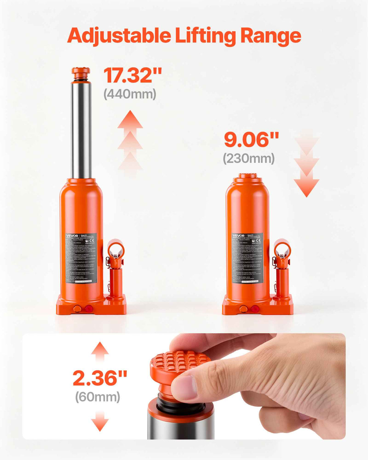 Hydraulic Bottle Jack 12 Ton (26455.5 lbs) 9.06"-17.32" Lifting Range, for Heavy-Duty Pickup Truck, Medium-Duty Truck, RV, Auto Repair, House Lift, Multi-Directional Welded Jack with Long Handle