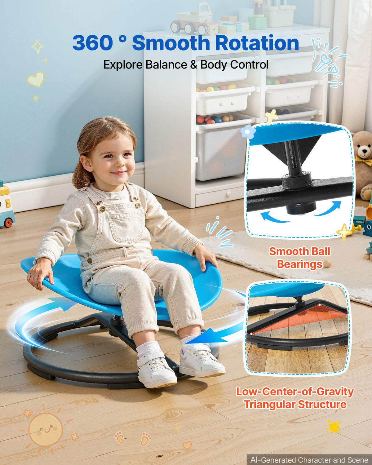 Sensory Spinning Chair for Children Sensory Development Chair 220 LBS, Swivel Seat for Children, Training Body Coordination, 19.9" L x 21.3" W Blue Rounded & 20.5" L x 19.7" W Green Elephant