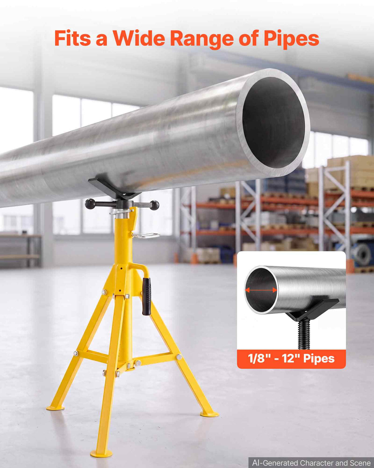V-Head Pipe Stand for 1/8–12 in Pipes, Heavy-Duty 2500LBS Capacity, Adjustable Height 28" - 52", Portable Folding Support Stand for Welding, Cutting & Versatile Piping Projects