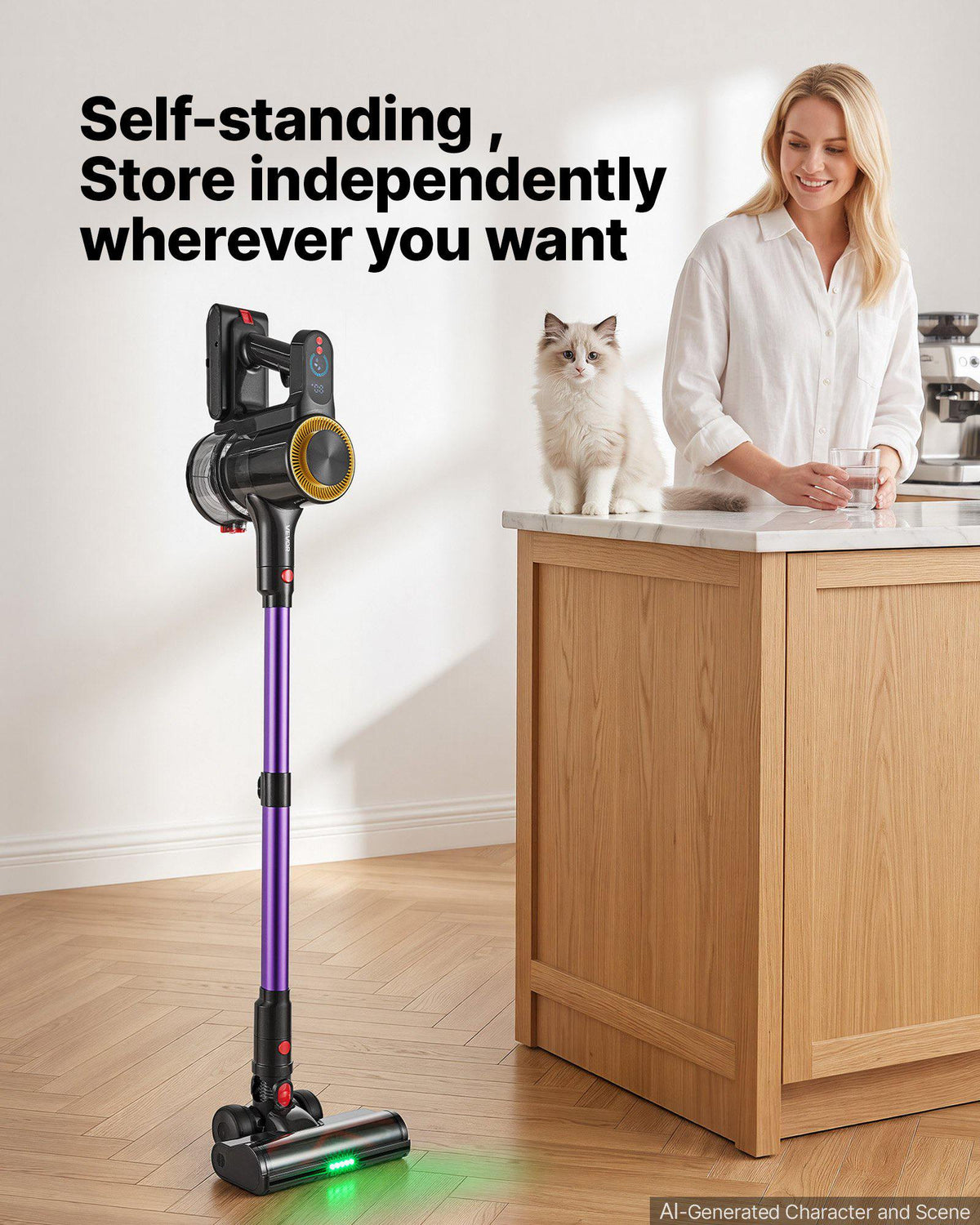 Cordless Vacuum Cleaner 500W 50kPA Cordless Stick Vacuum Cleaner, For Home Hard Floor Carpet Pet Hair, 45-Min Runtime, Rechargeable, Lightweight Handheld, with LED Display, 5 Brush Heads