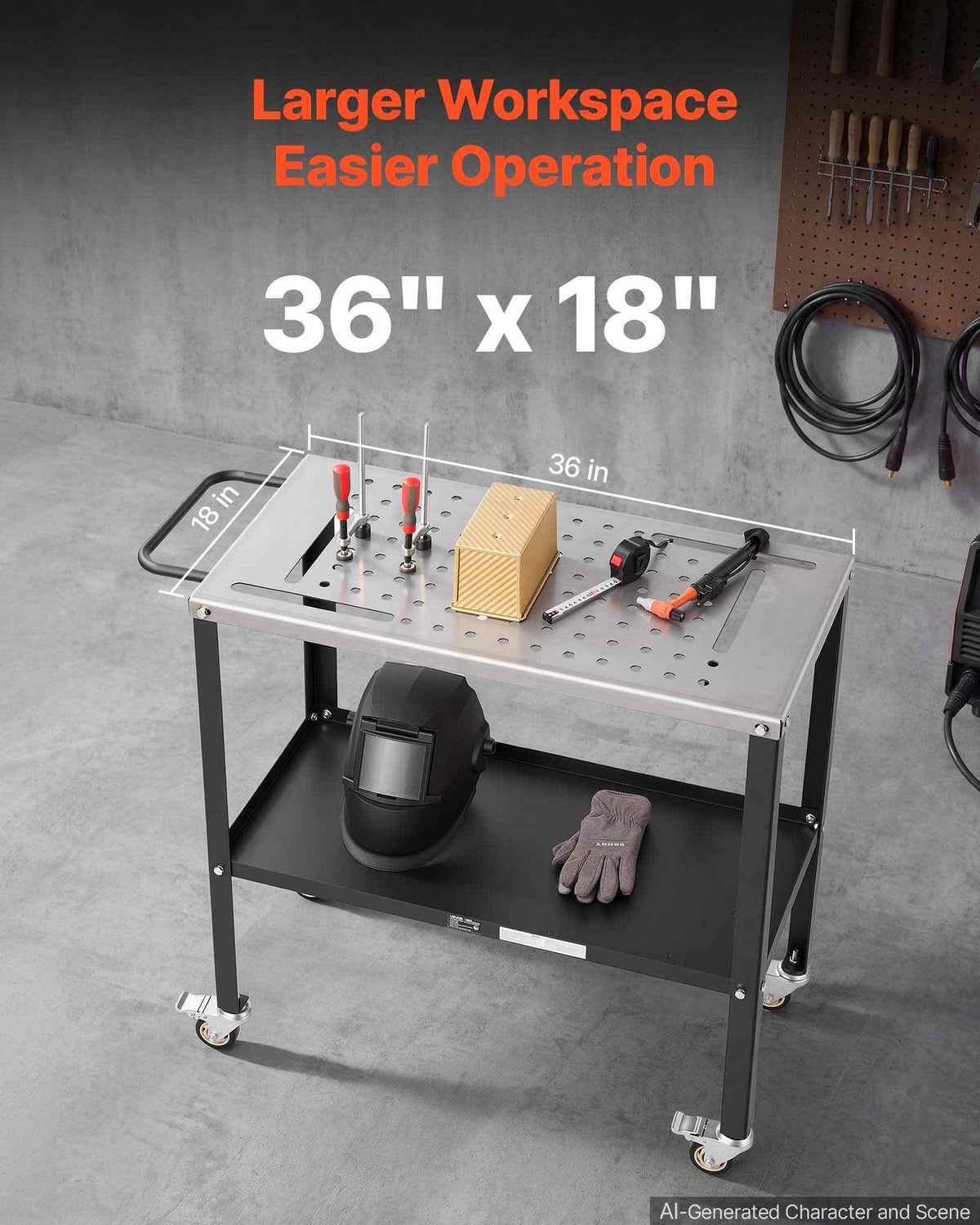 Welding Table 36" x 18" Movable Welding Workbench 1200LBS Capacity, Heavy-Duty Steel Work Table Platform with 4 Lockable Casters, 4 Tool Slots, 0.63" Fixture Holes, Tool Tray for Workshops